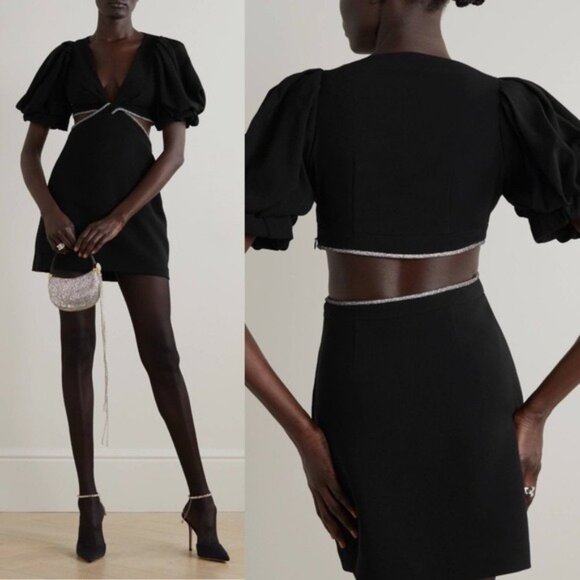 ALC Hazel Crystal Twist Cutout Mini Dress 12 Black Balloon Puff Sleeve Formal - Picture 3 of 16